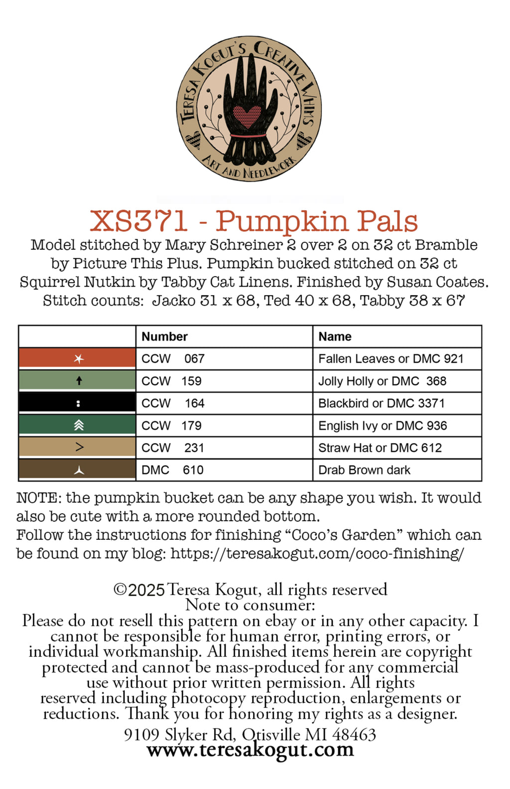 XS371 Pumpkin Pals Cross Stitch Chart