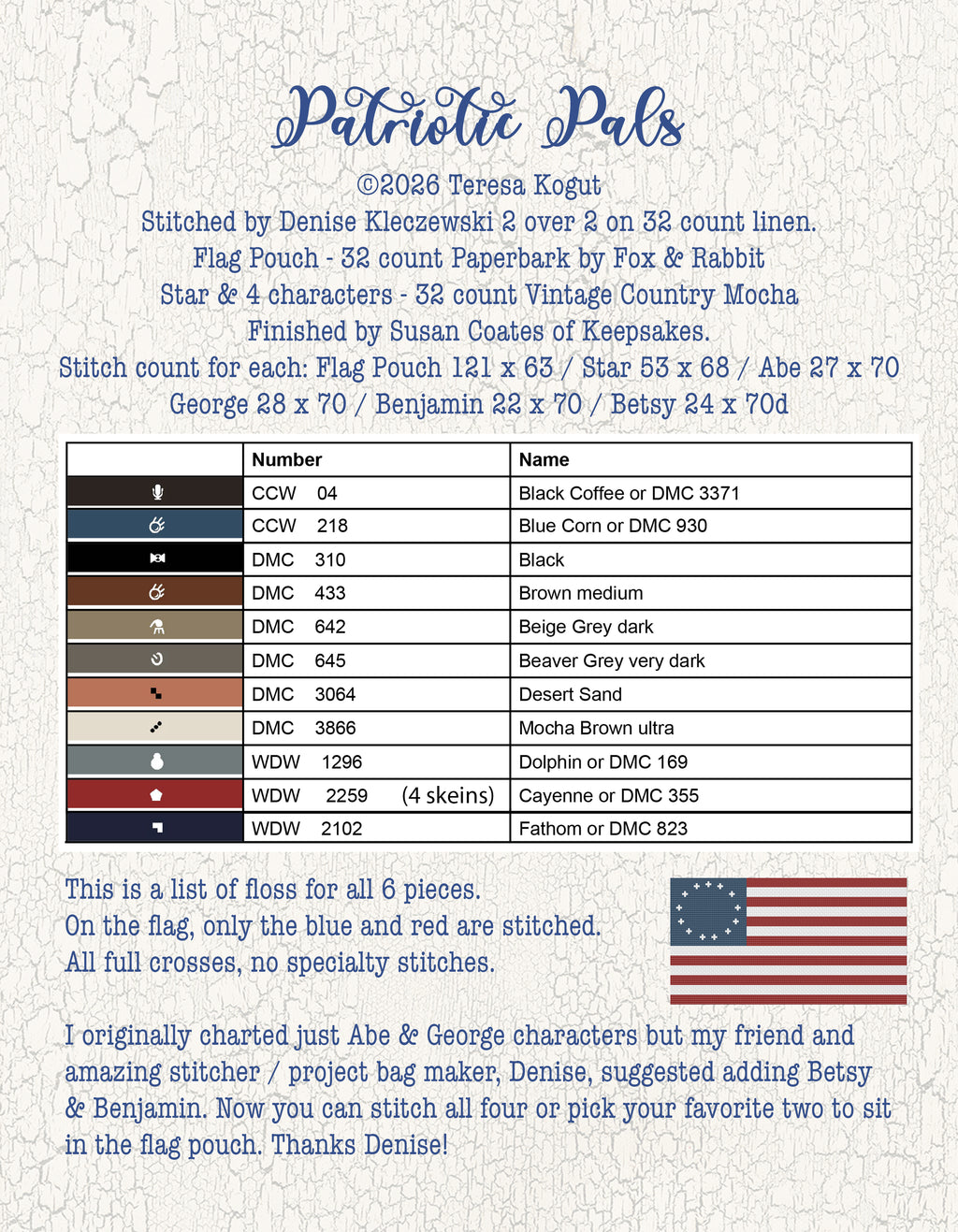 XS393 Patriotic Pals Cross Stitch Chart