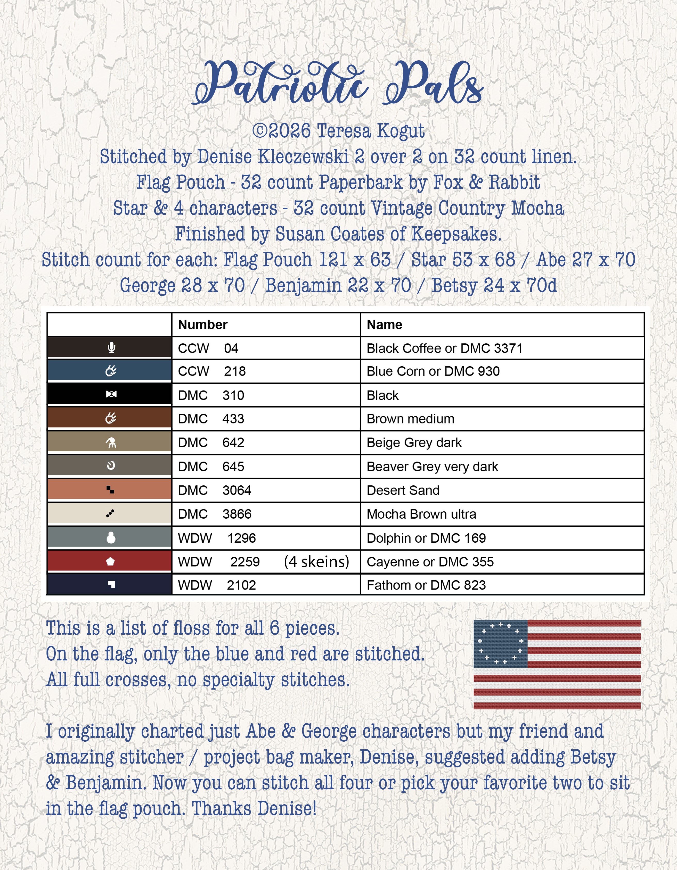 XS393 Patriotic Pals Cross Stitch Chart