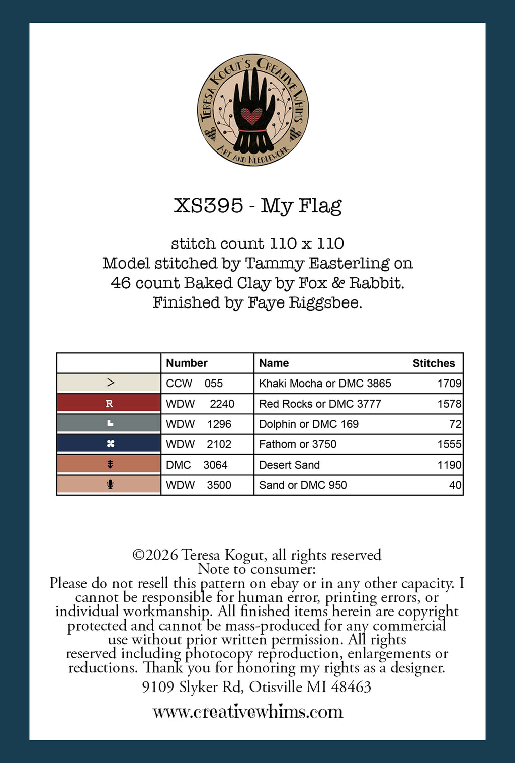 XS395 My Flag Cross Stitch Chart