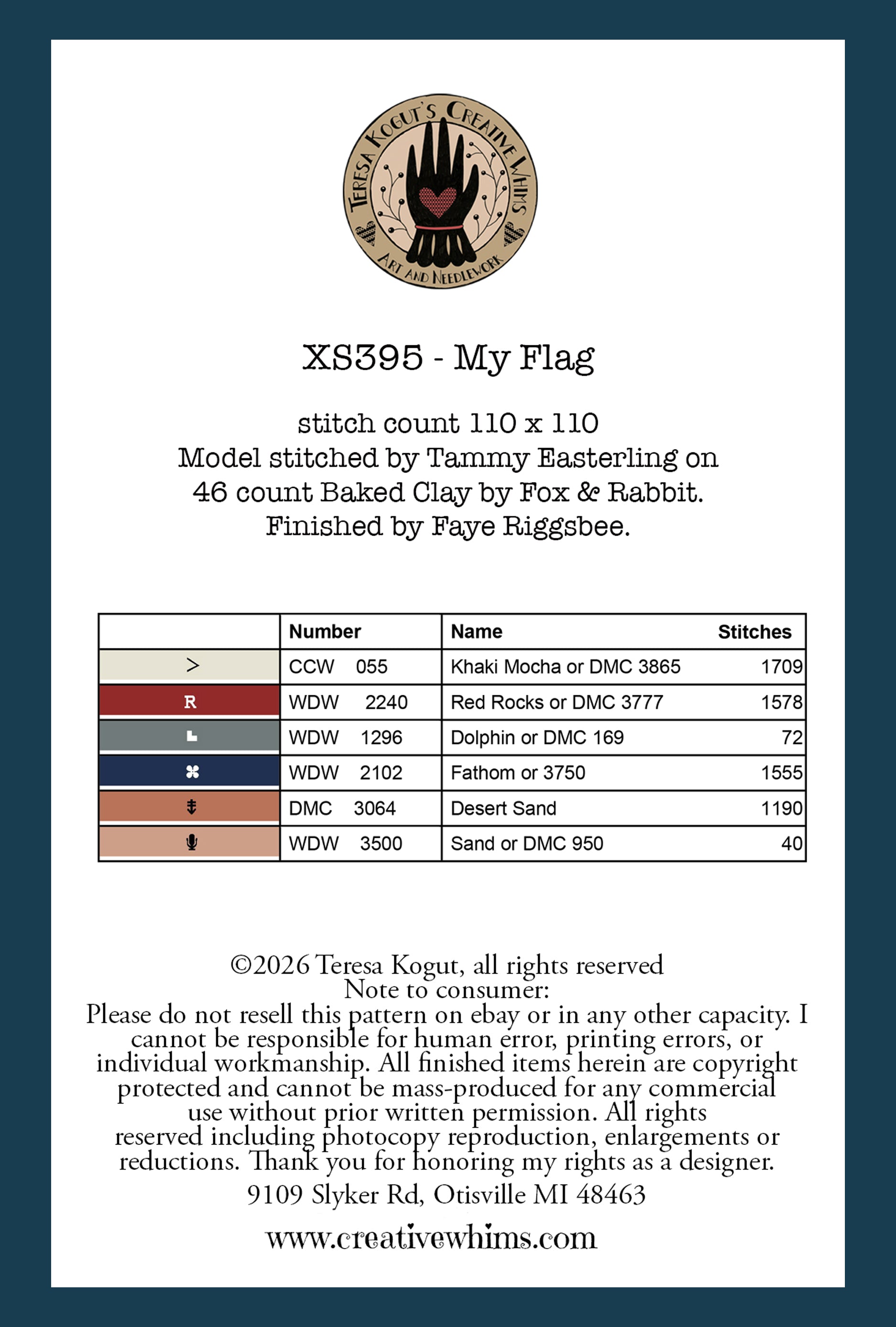XS395 My Flag Cross Stitch Chart