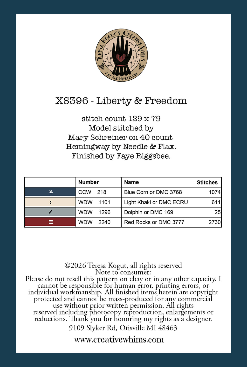 XS396 Liberty & Freedom Cross Stitch Chart
