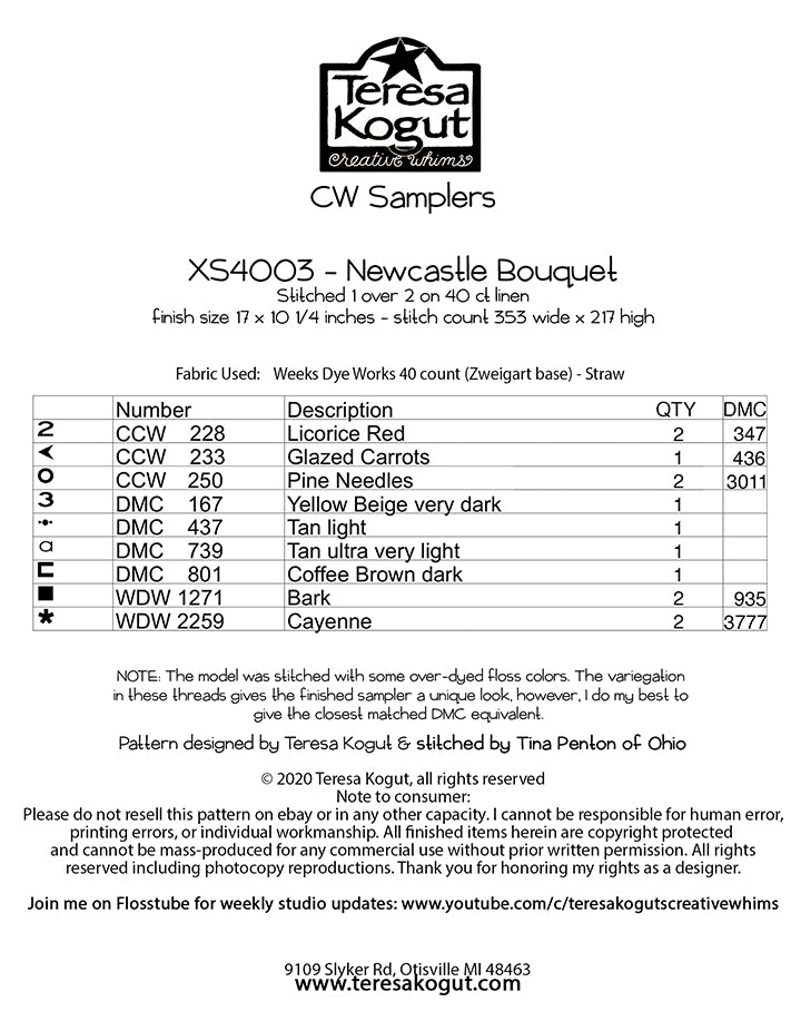 XS4003 Newcastle Bouque Cross Stitch Chart PDF