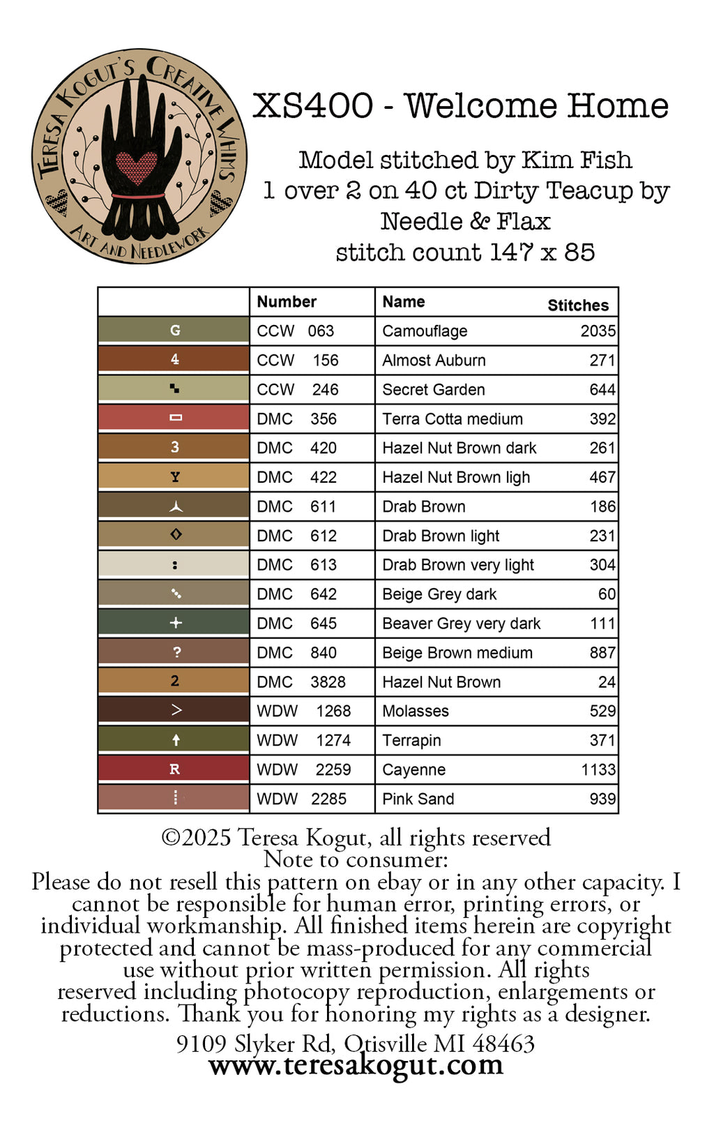 XS400 Welcome Home Cross Stitch Chart
