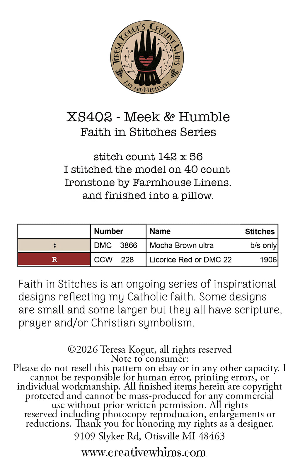 XS402 Meek & Humble Cross Stitch Chart