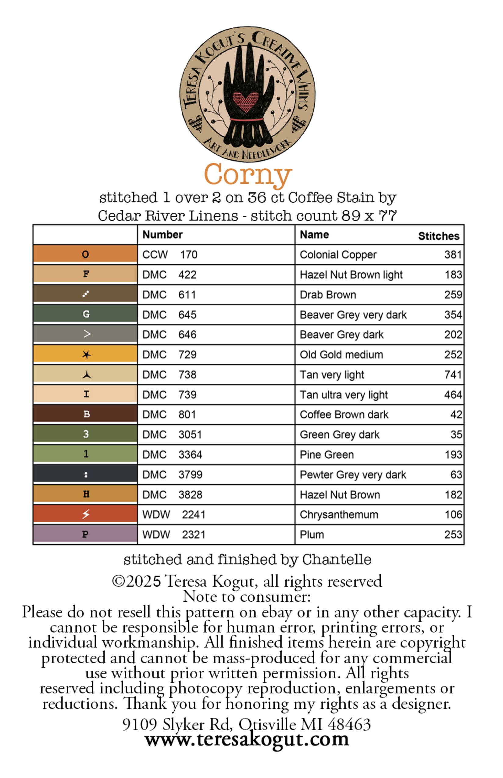 XS407 Corny Cross Stitch Chart