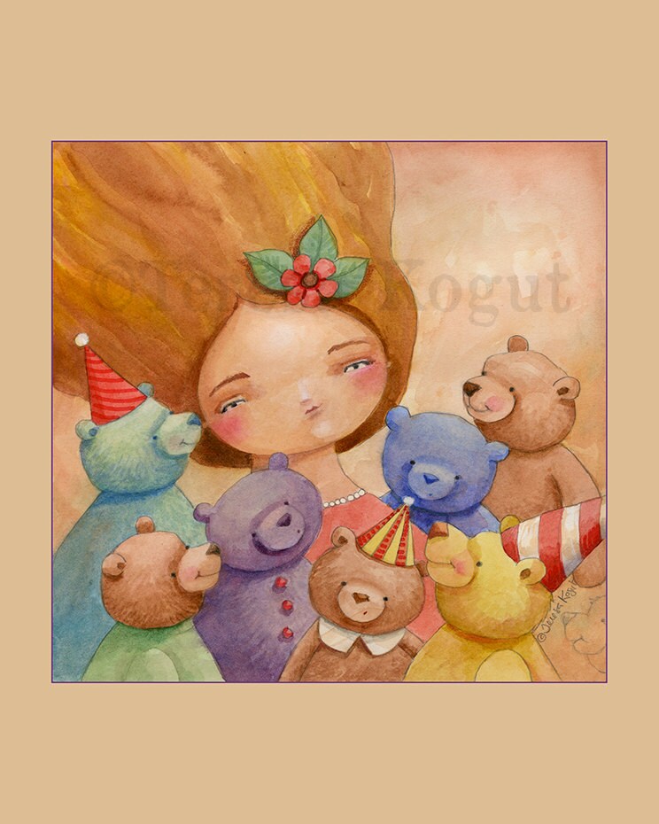 Whimsy Chick & Her Teddy Bears art print
