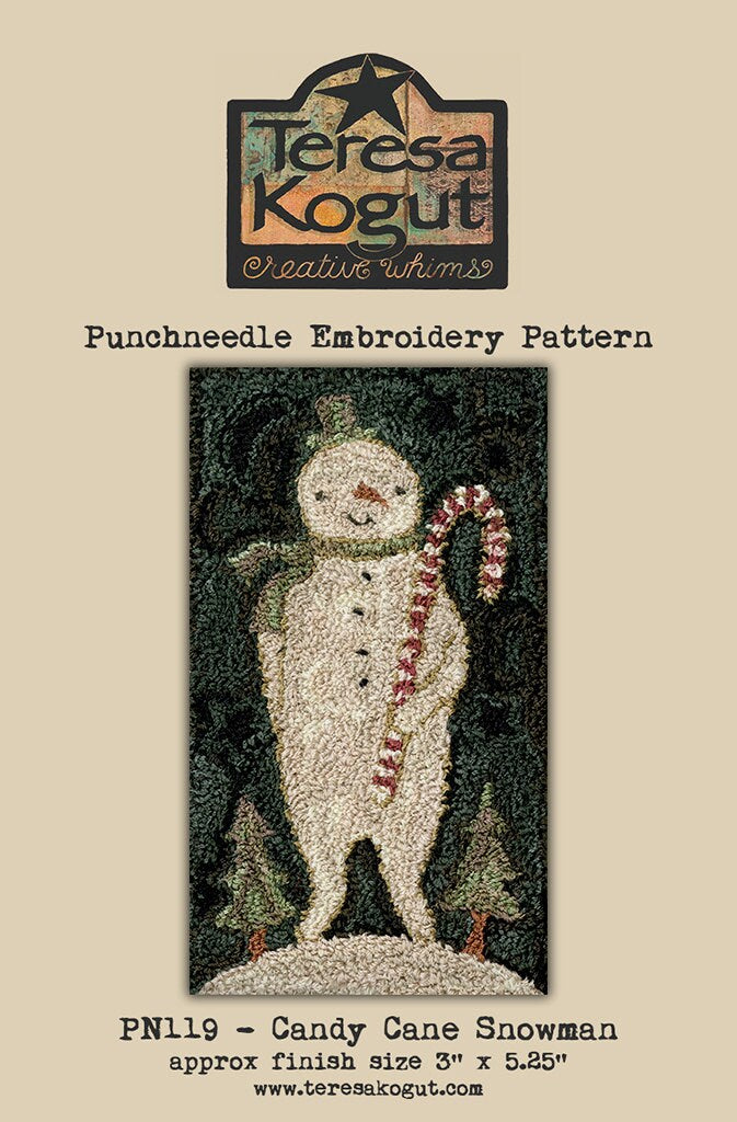 PN119 Candy Cane  Snowman Punchneedle Pattern