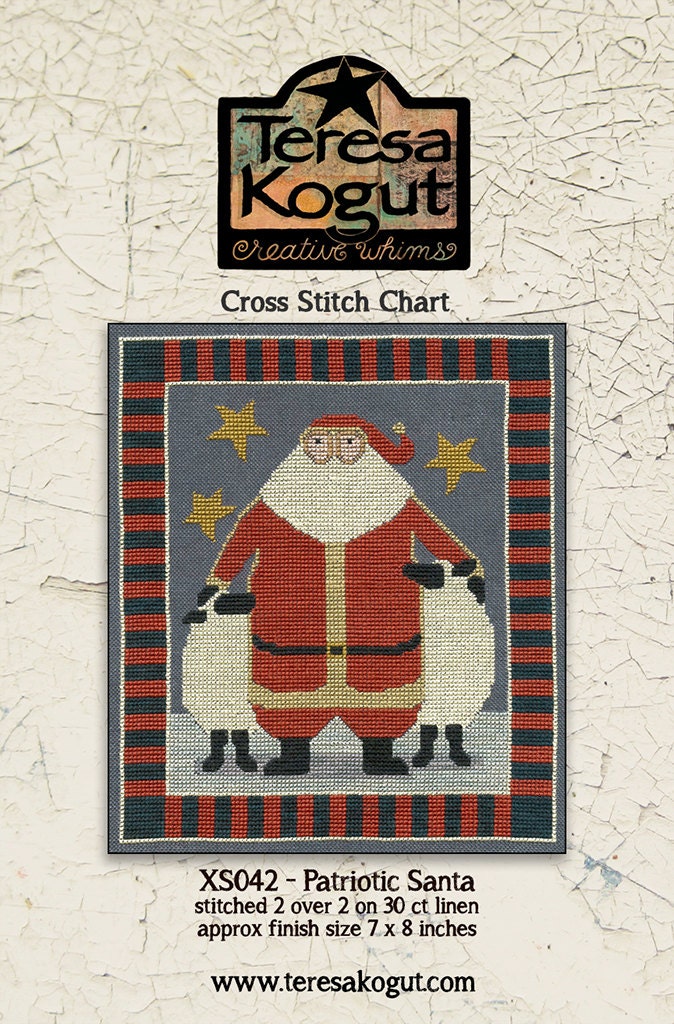 XS042 Patriotic Santa Cross Stitch Chart