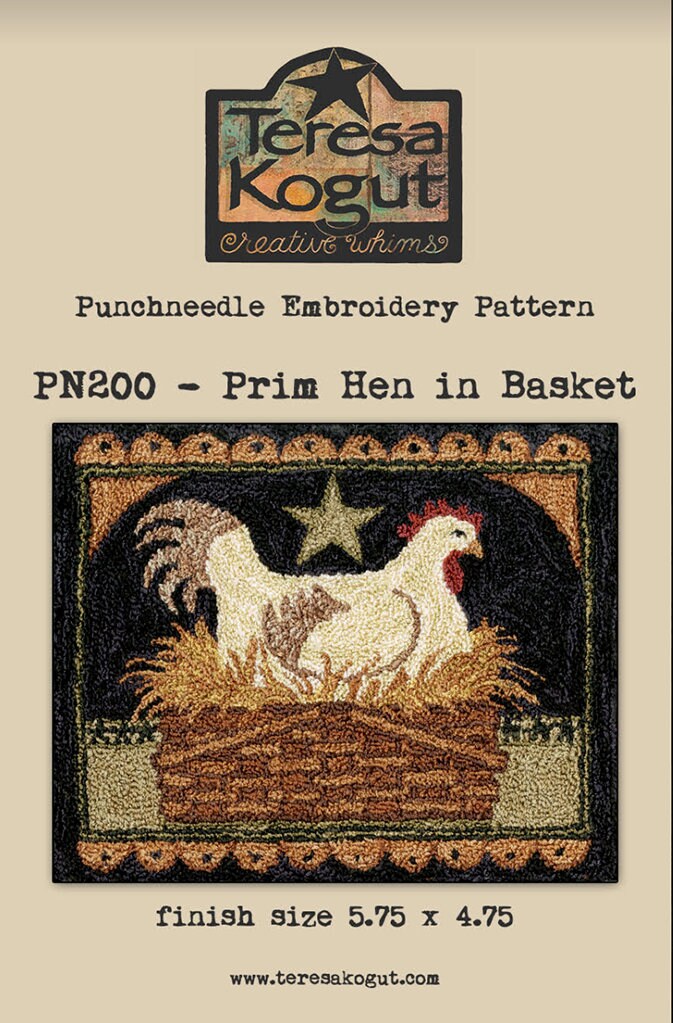 PN200 Prim Hen in Basket Punchneedle Pattern