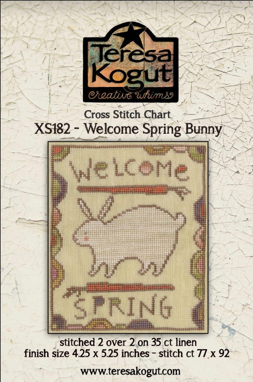 XS182 Welcome Spring Bunny  Cross Stitch Chart