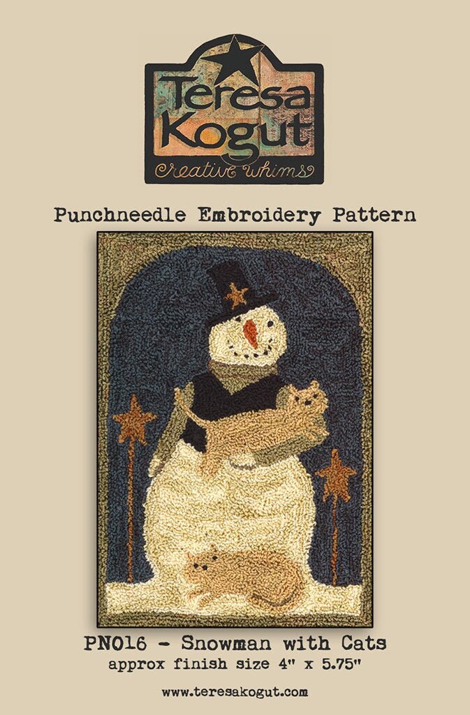 PN016 Snowman with Cats Punchneedle Pattern
