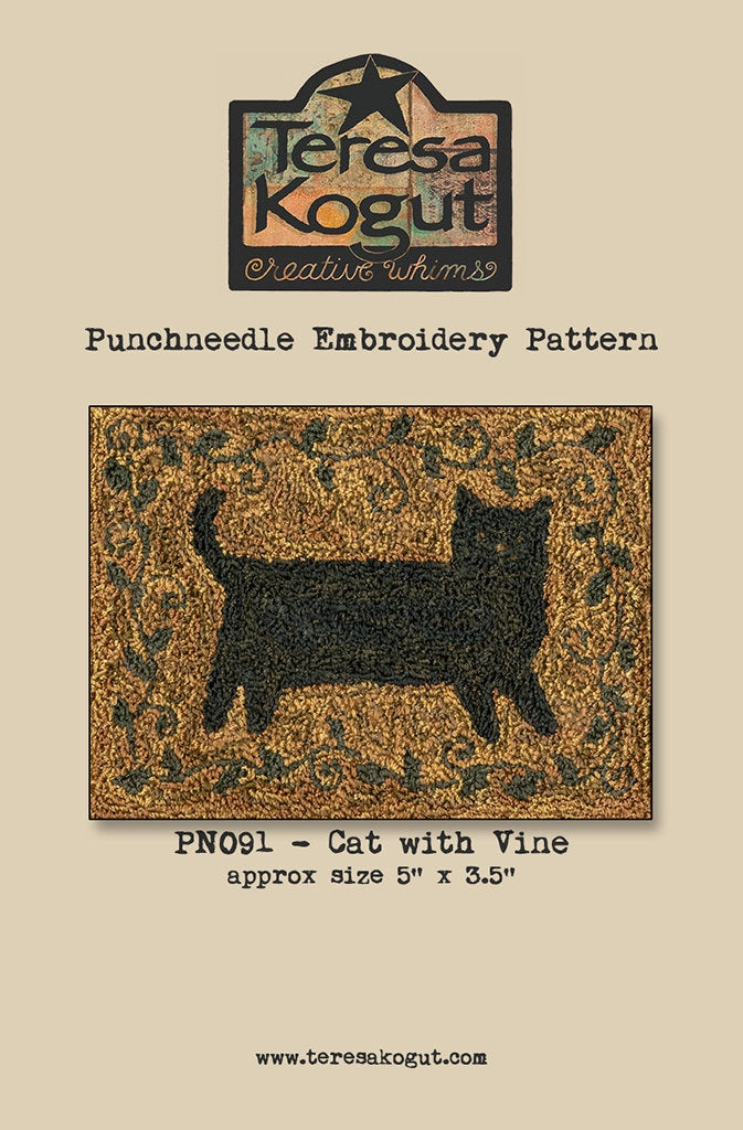 PN091 Cat with Vine Punchneedle Pattern