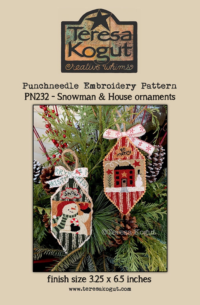 PN232 Snowman & House Ornaments Punchneedle Pattern