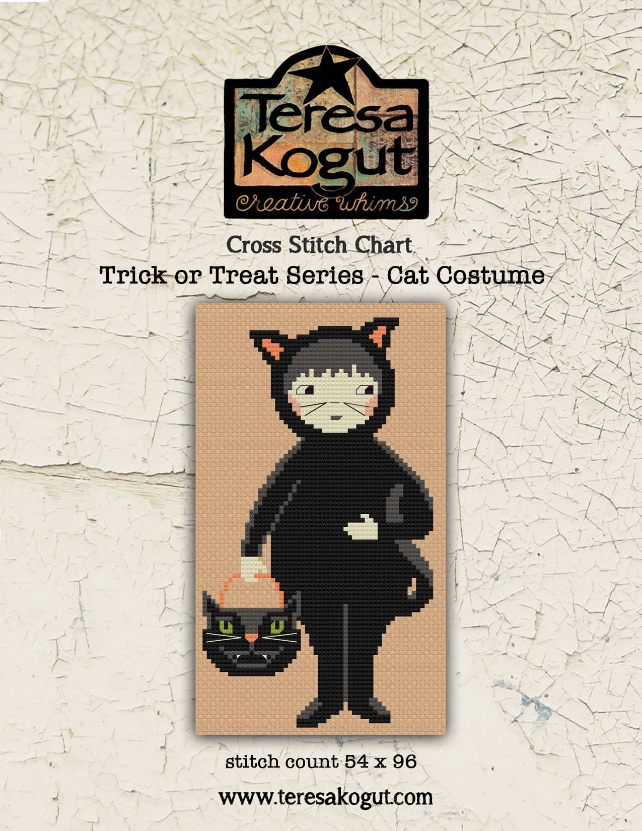 Trick or Treat Series Cat Costume Cross Stitch Chart PDF