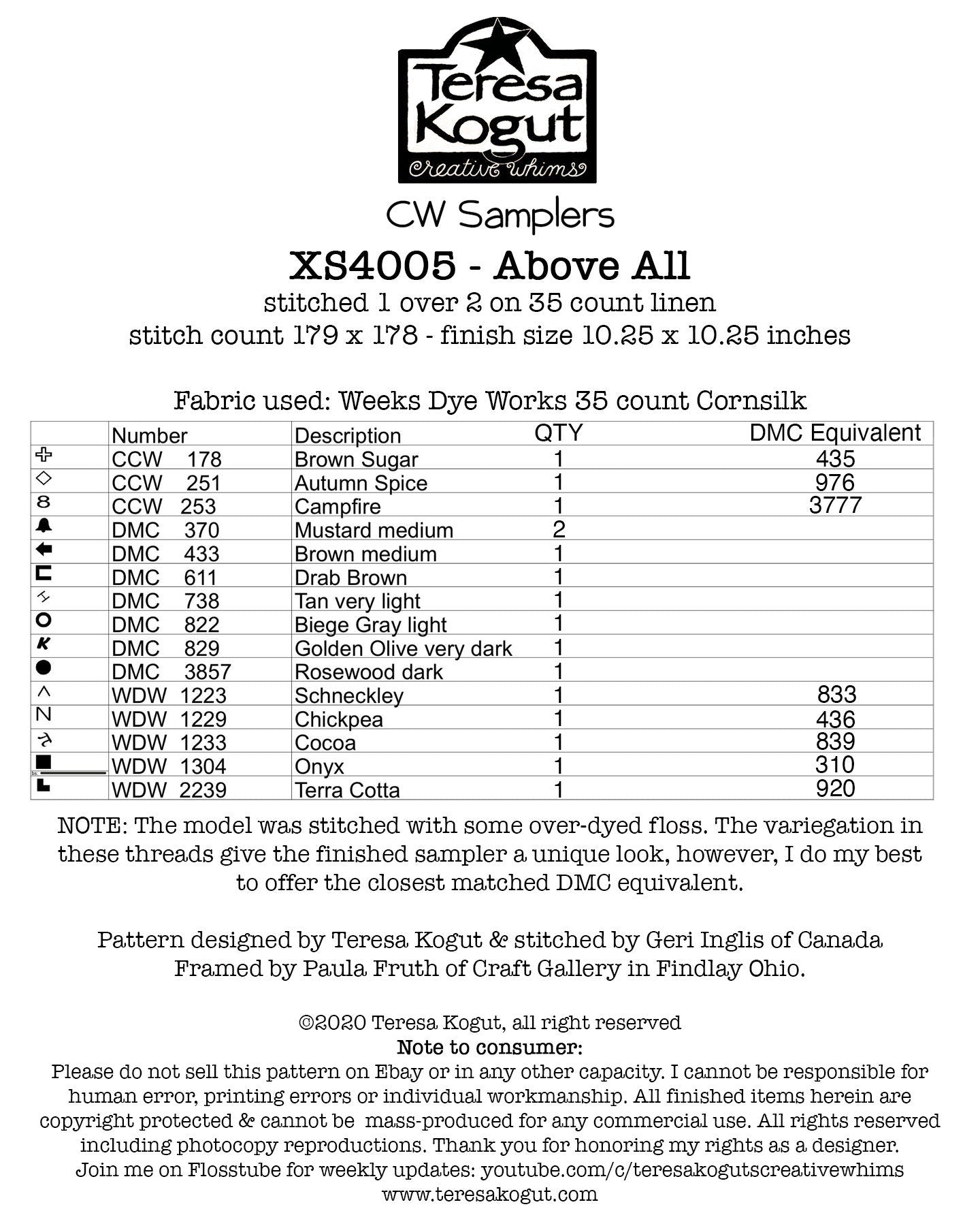 XS4005 Above All Sampler Cross Stitch Chart Booklet