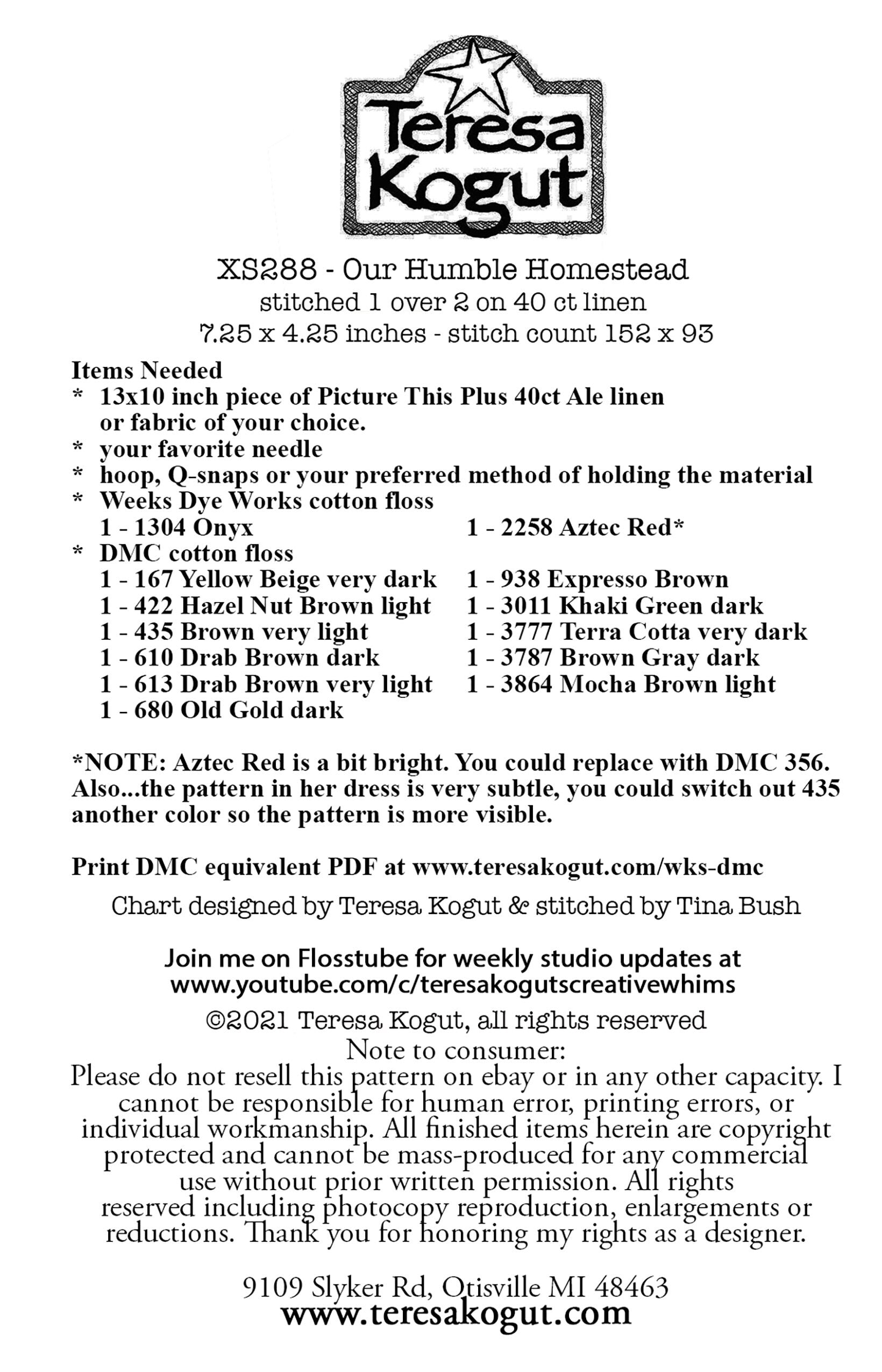XS288 Our Humble Homestead Cross Stitch Chart