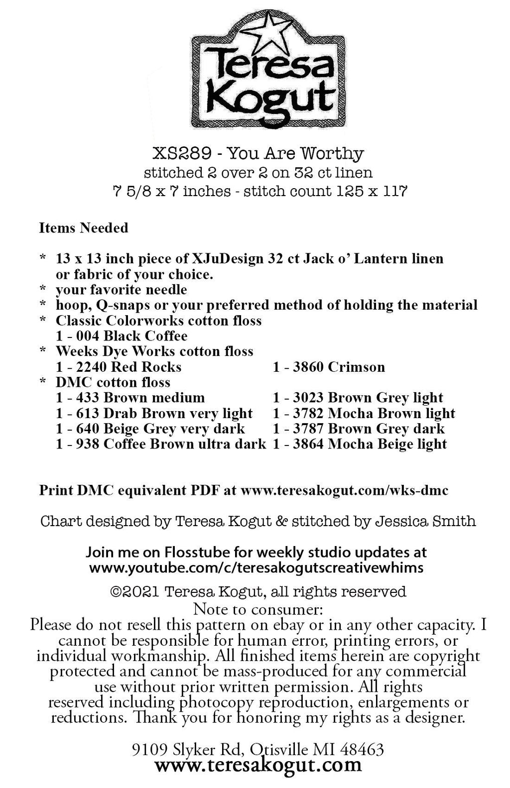 XS289 You Are Worthy Cross Stitch Chart