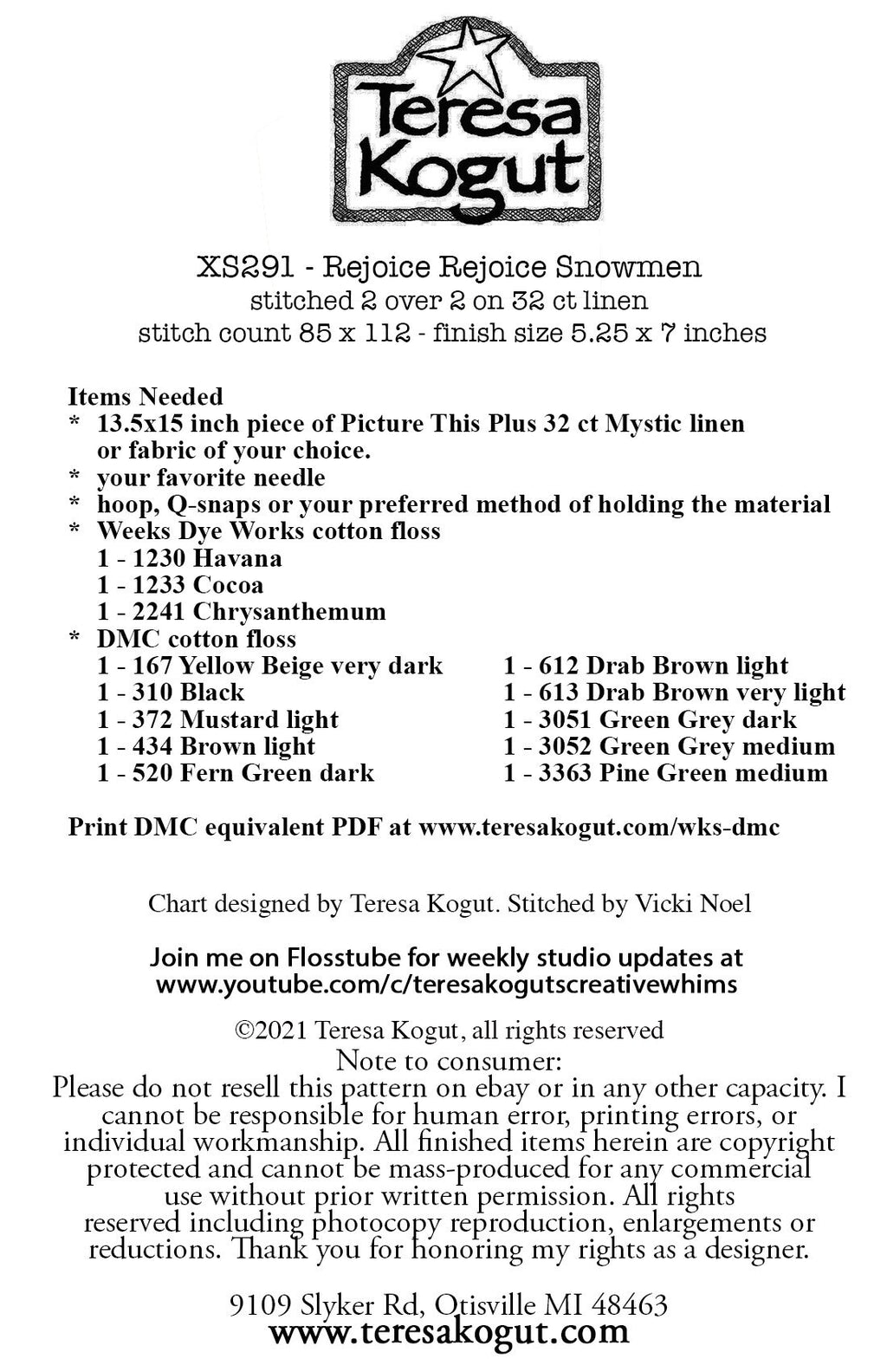 XS291 Rejoice Rejoice Snowmen Cross Stitch Chart