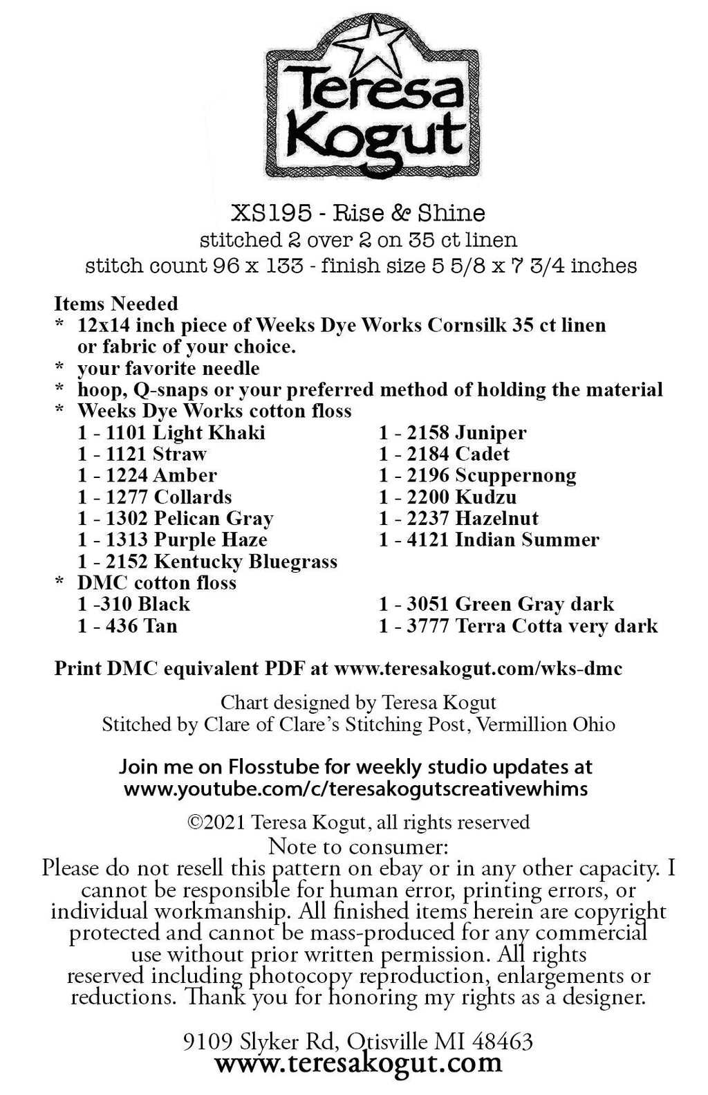 XS195 Rise and Shine Cross Stitch Chart