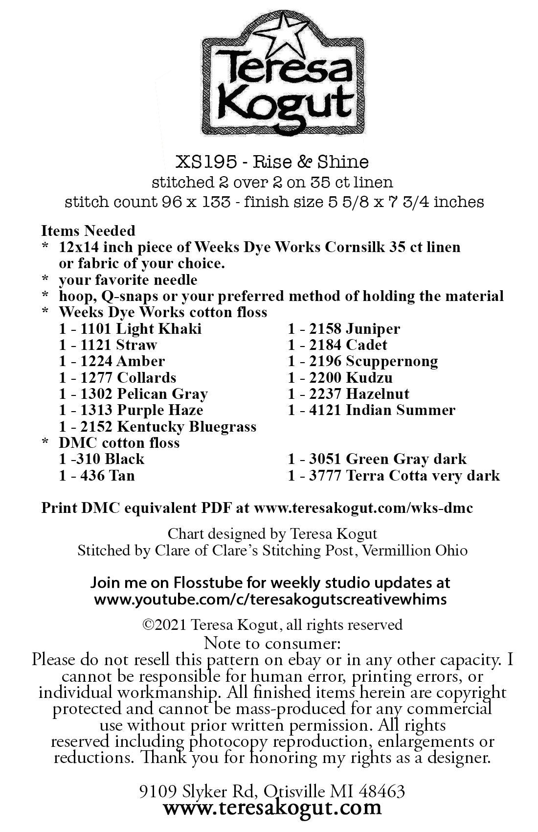 XS195 Rise and Shine Cross Stitch Chart