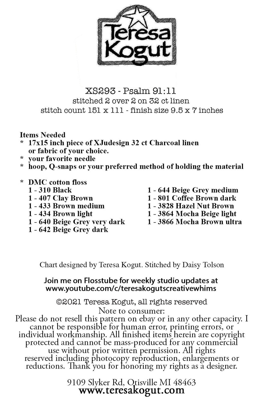 XS293 Psalm 91 Cross Stitch Chart