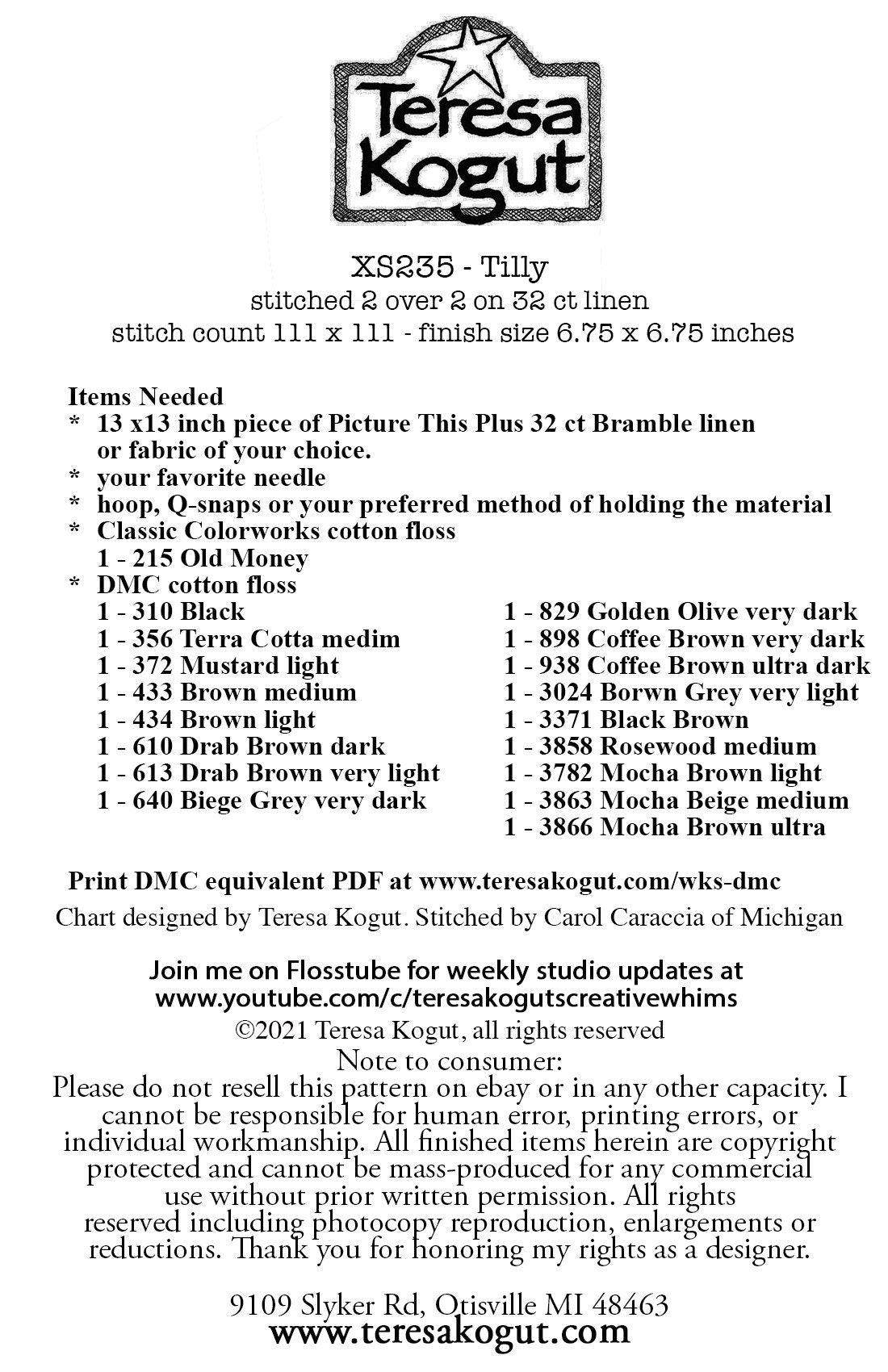 XS235 Tilly Cross Stitch Chart