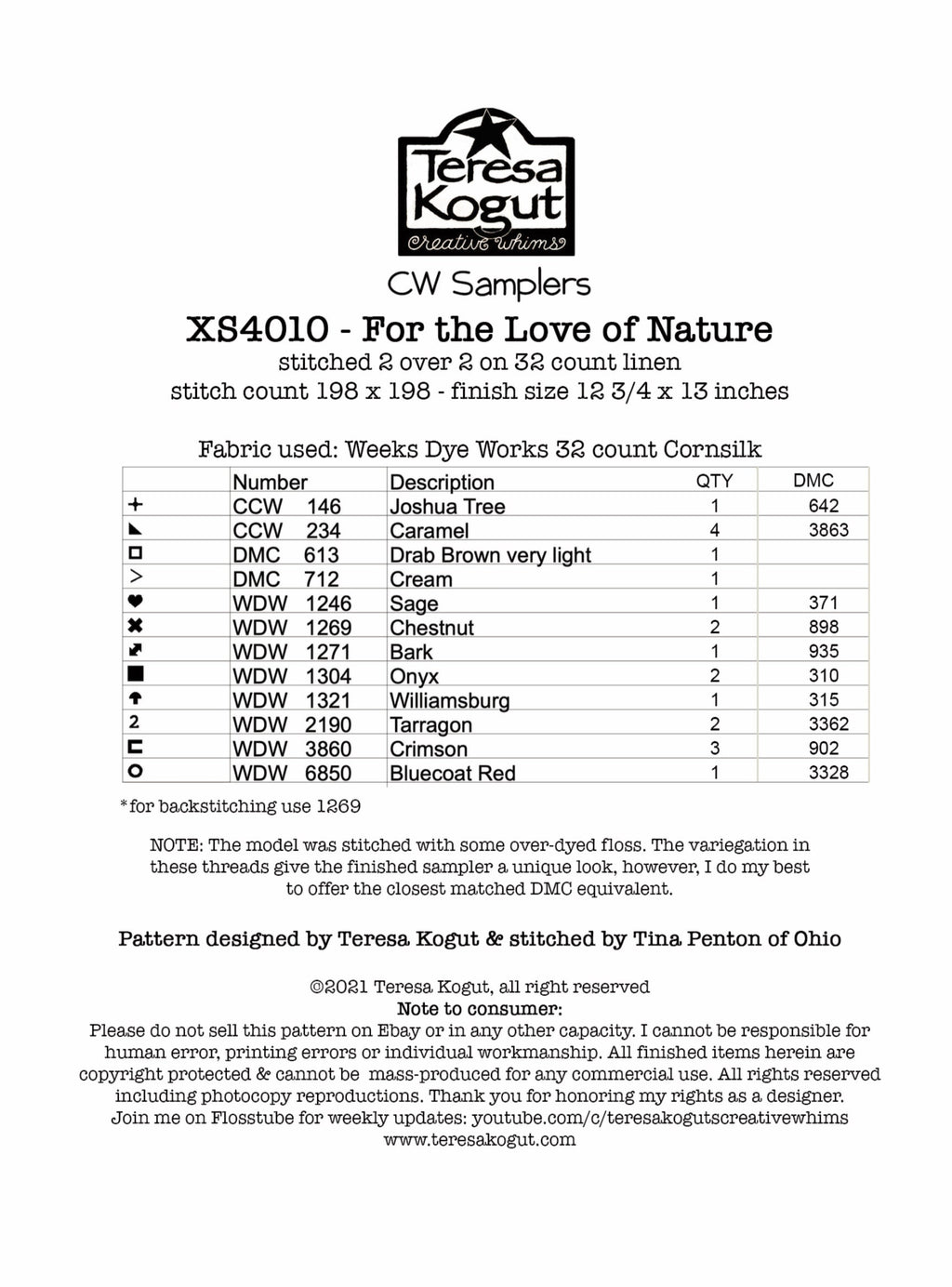 XS4010 For the Love of Nature Cross Stitch Sampler Booklet