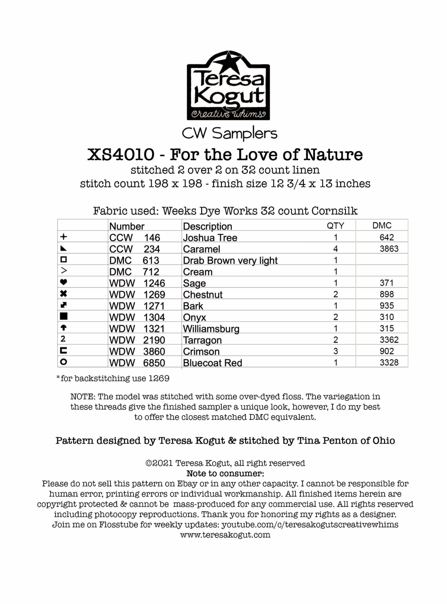 XS4010 For the Love of Nature Cross Stitch Sampler Booklet