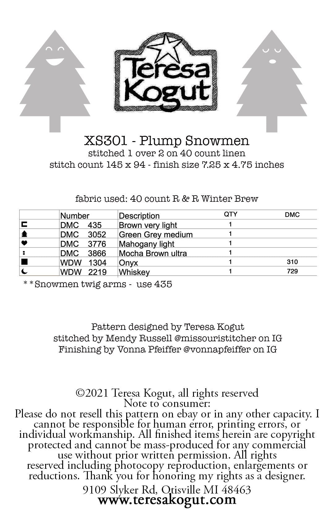 XS301 Plump Snowmen & Sly Foxes Cross Stitch Chart