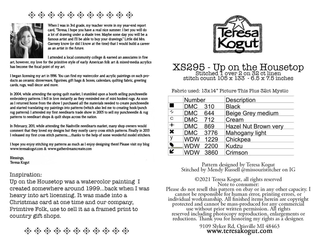 XS295 Up on the Housetop Cross Stitch Chart
