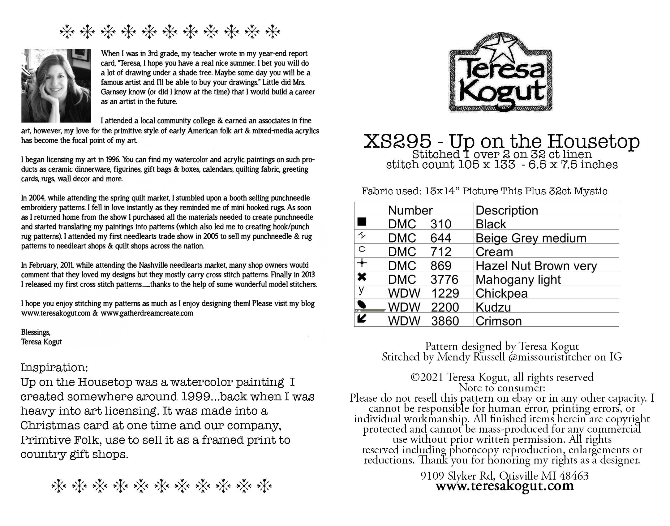 XS295 Up on the Housetop Cross Stitch Chart