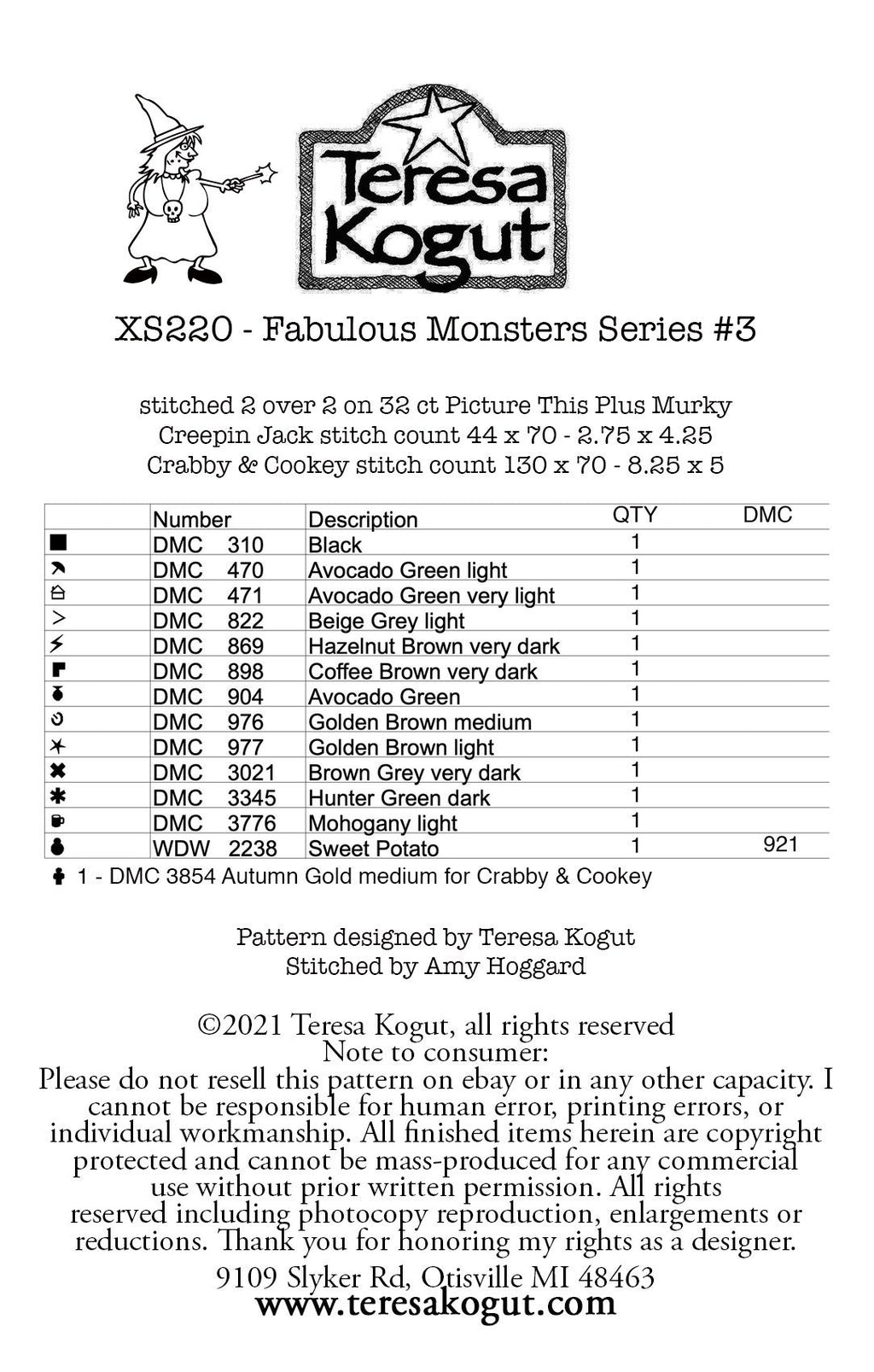 XS220 Fabulous Monsters #3 Cross Stitch Chart