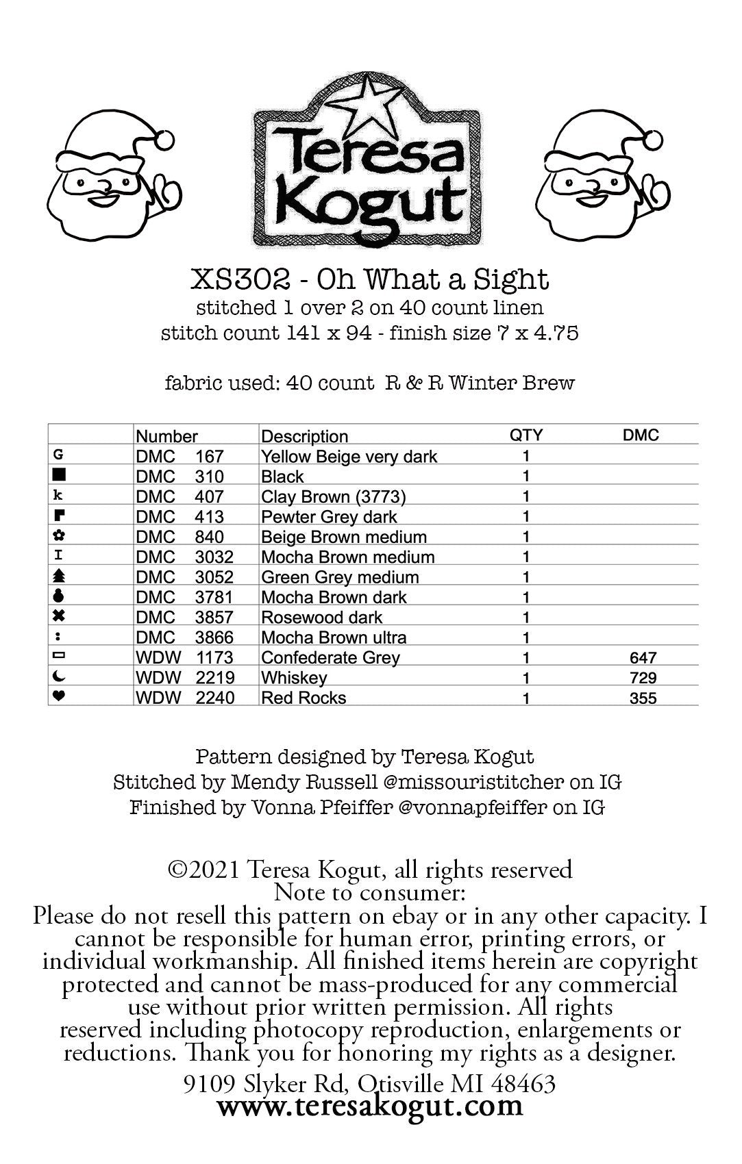 XS302 Oh What a Sight Cross Stitch Chart