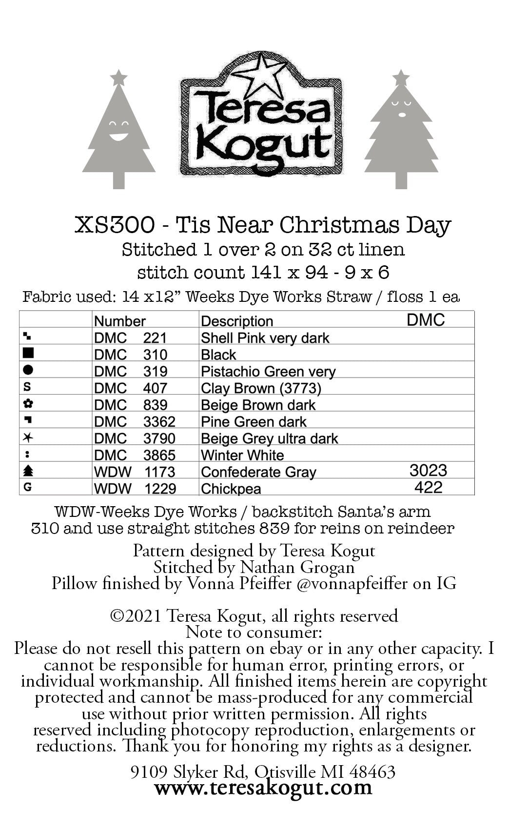 XS300 Tis Near Christmas Day Cross Stitch Chart