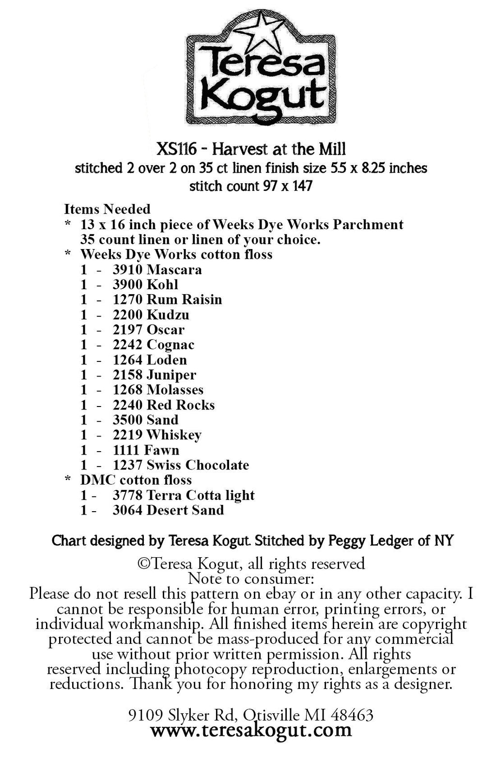 XS116  Harvest at the Mill Cross Stitch Chart PDF