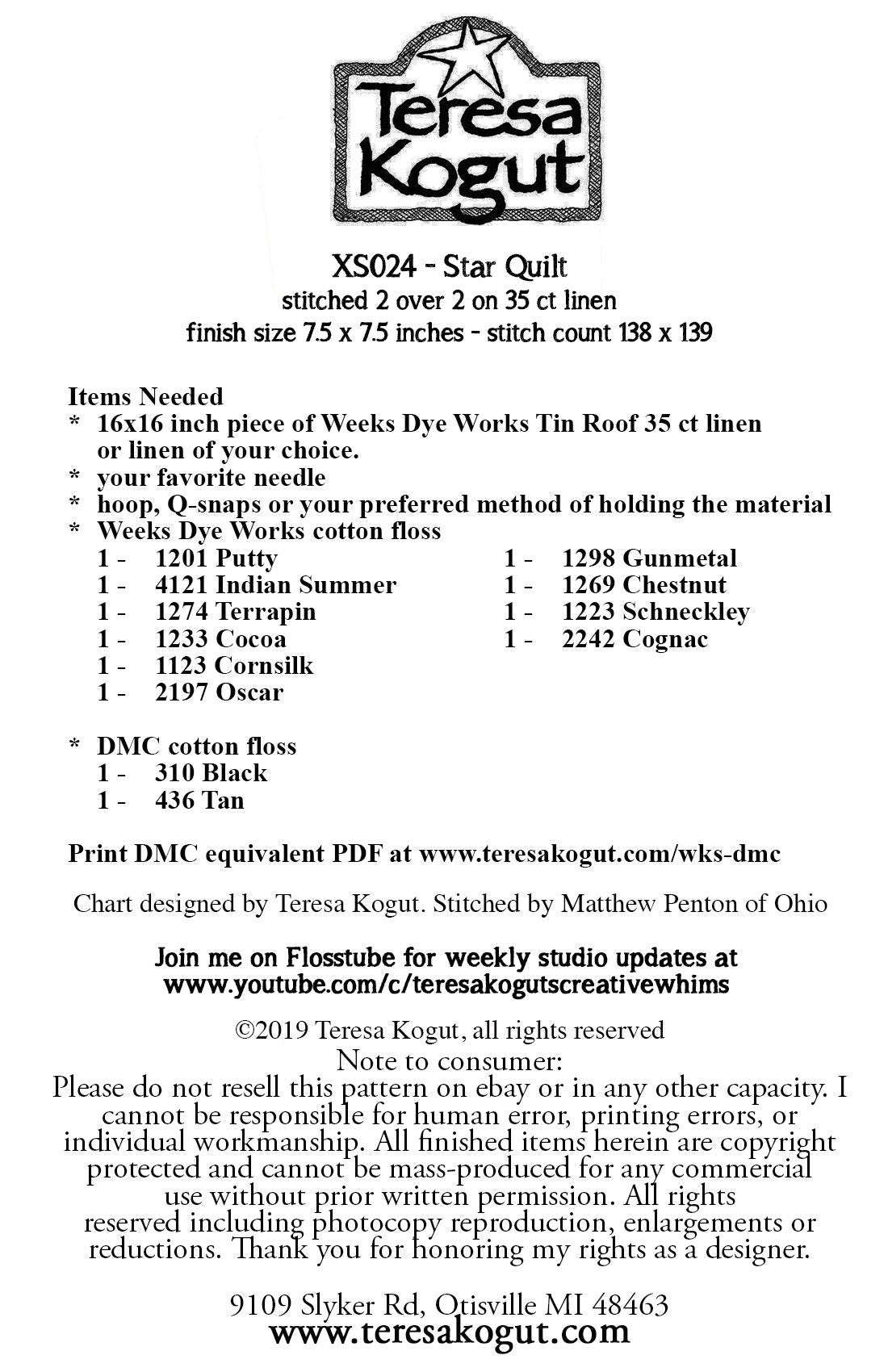 XS024 Star Quilt Cross Stitch Chart PDF