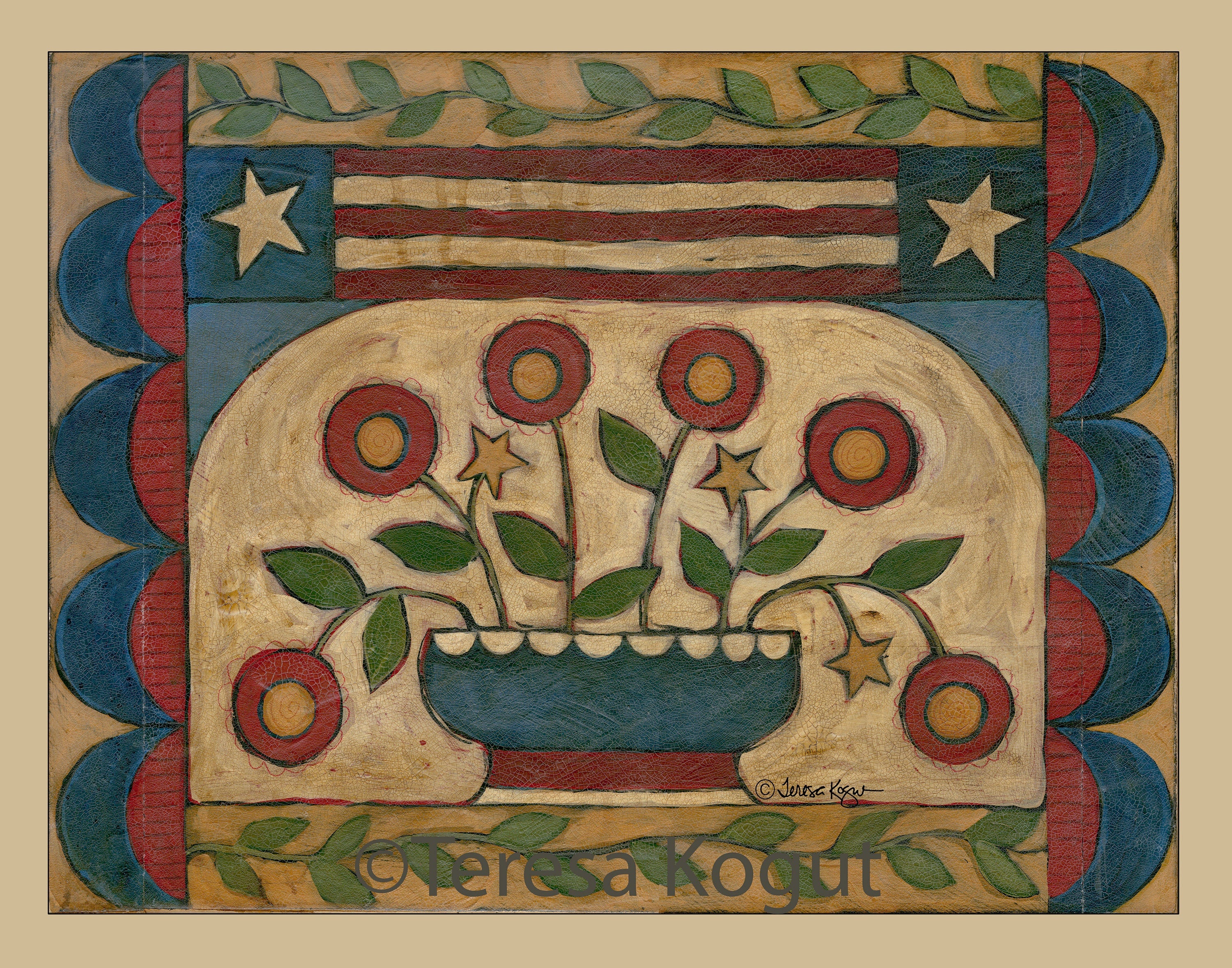 Americana Folk Floral art print