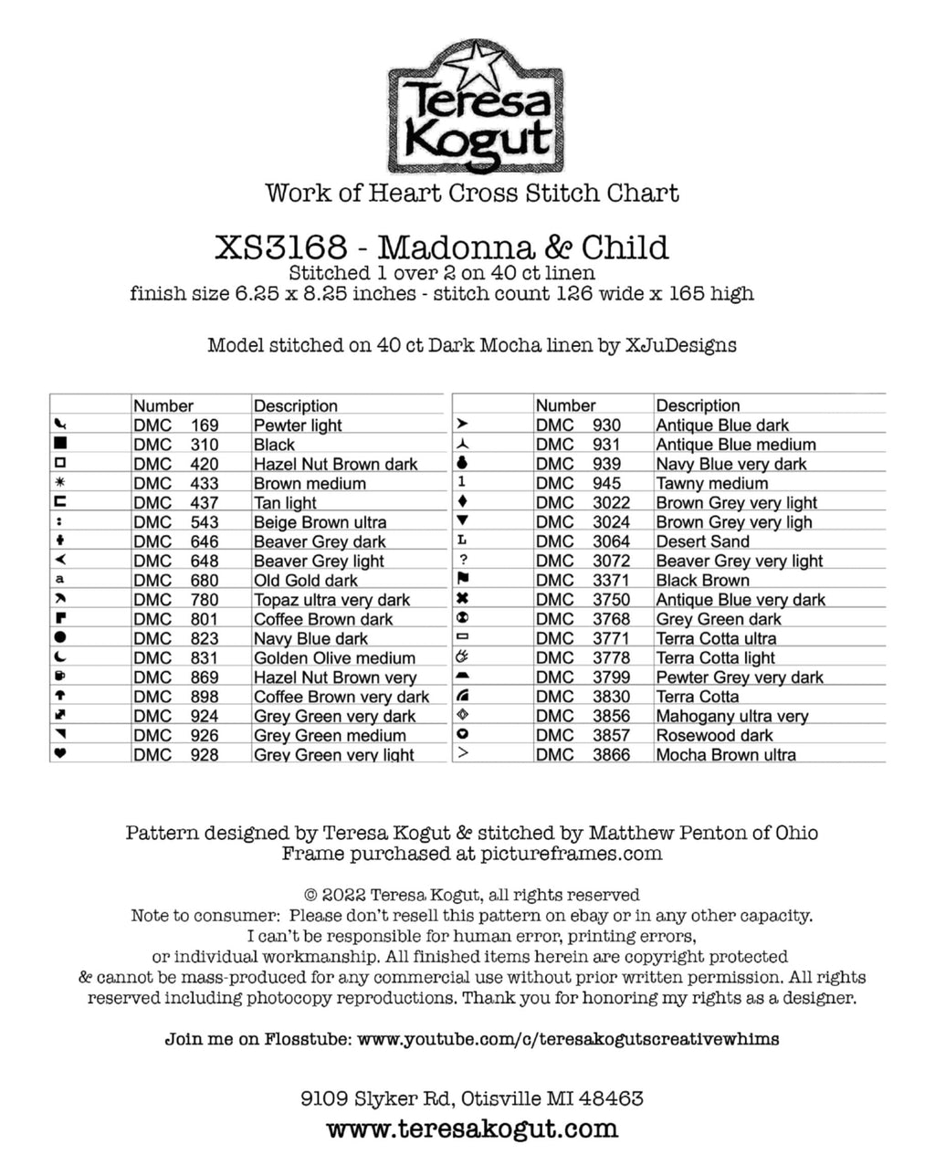 XS3168 Madonna and Child Cross Stitch Chart