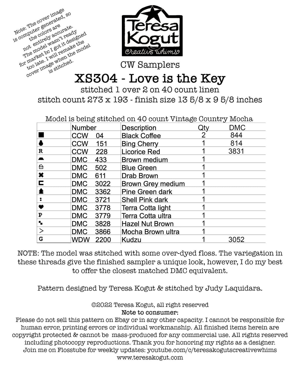 XS304 Love is the Key Cross Stitch Chart