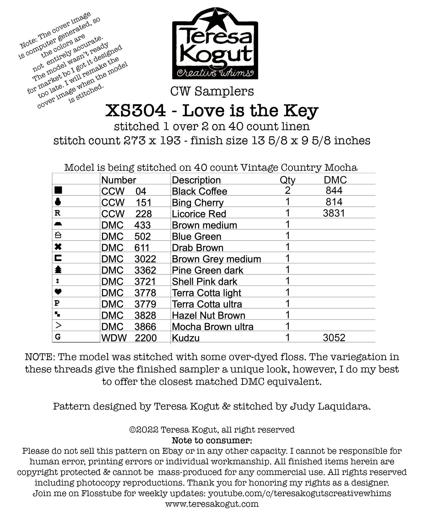 XS304 Love is the Key Cross Stitch Chart