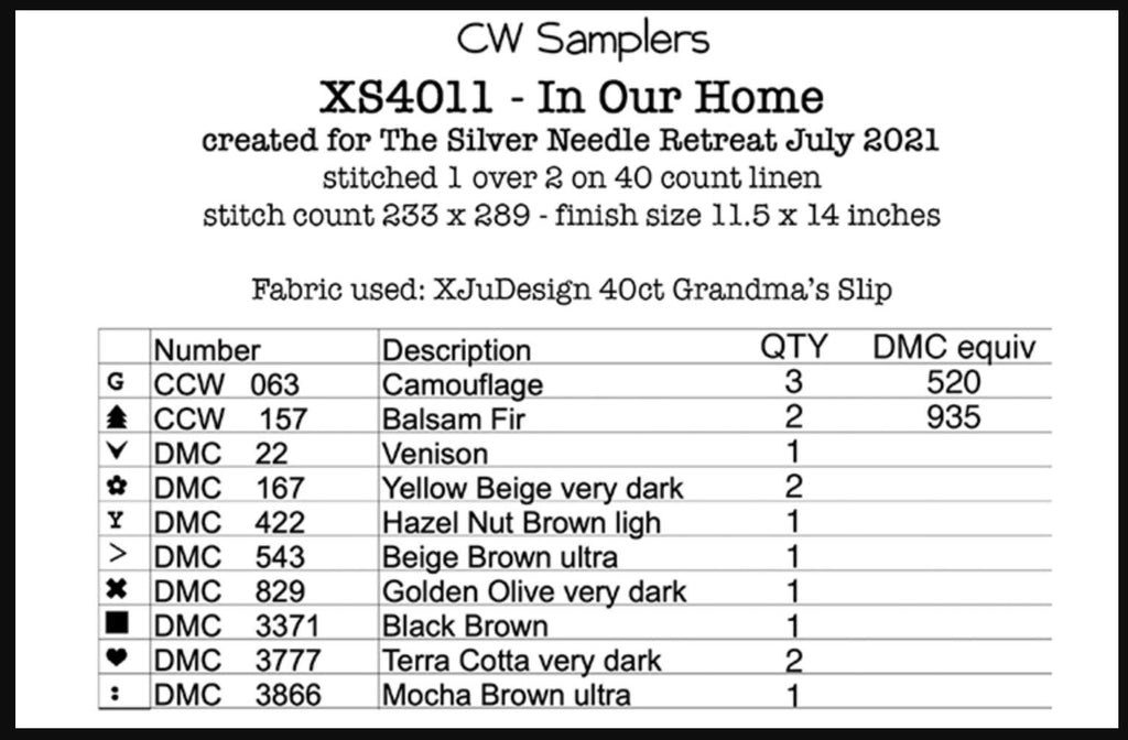 XS4011  In Our Home Cross Stitch Chart