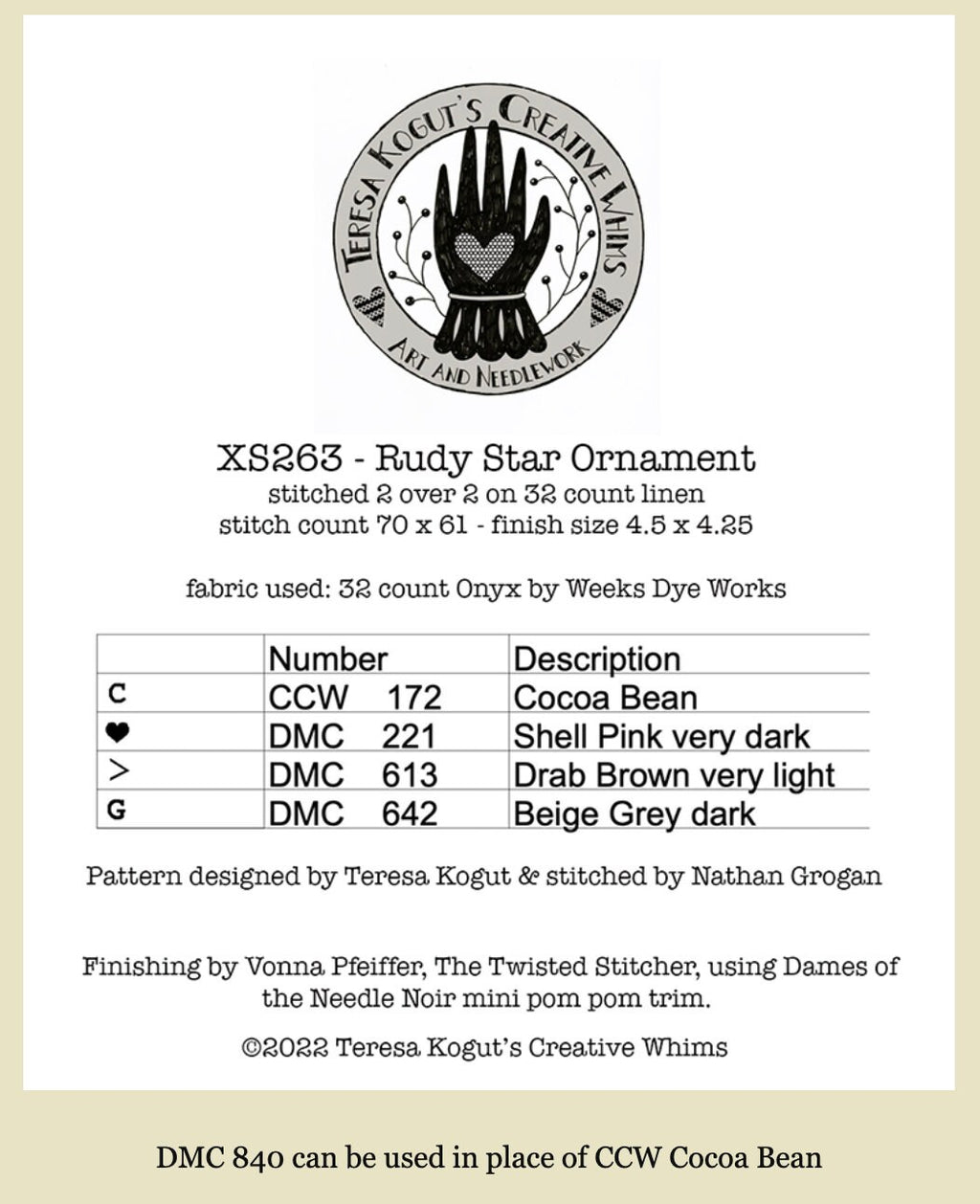 XS263 Rudy Star Ornament Cross Stitch Chart