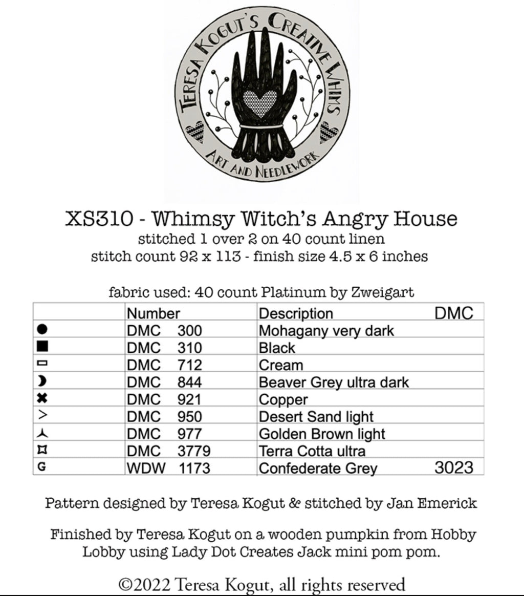 XS310 Whimsy Witch's Angry House Cross Stitch Chart