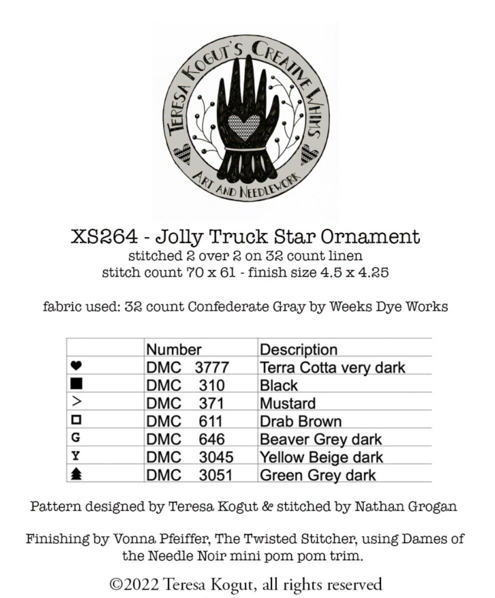 XS264 Jolly Truck Star Ornament Cross Stitch Chart
