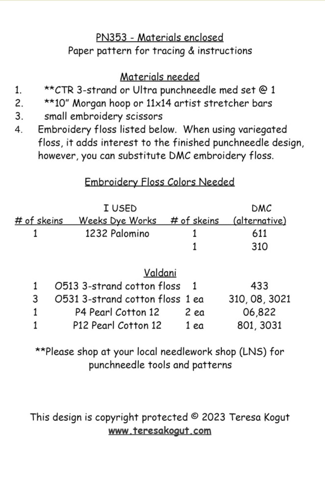 PN353 Rhombus Lace Punchneedle Pattern