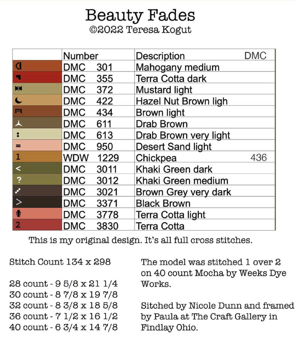 XS4018 Beauty Fades Cross Stitch Chart