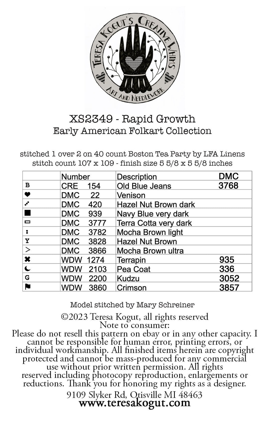 XS2349 Rapid Growth Cross Stitch Chart