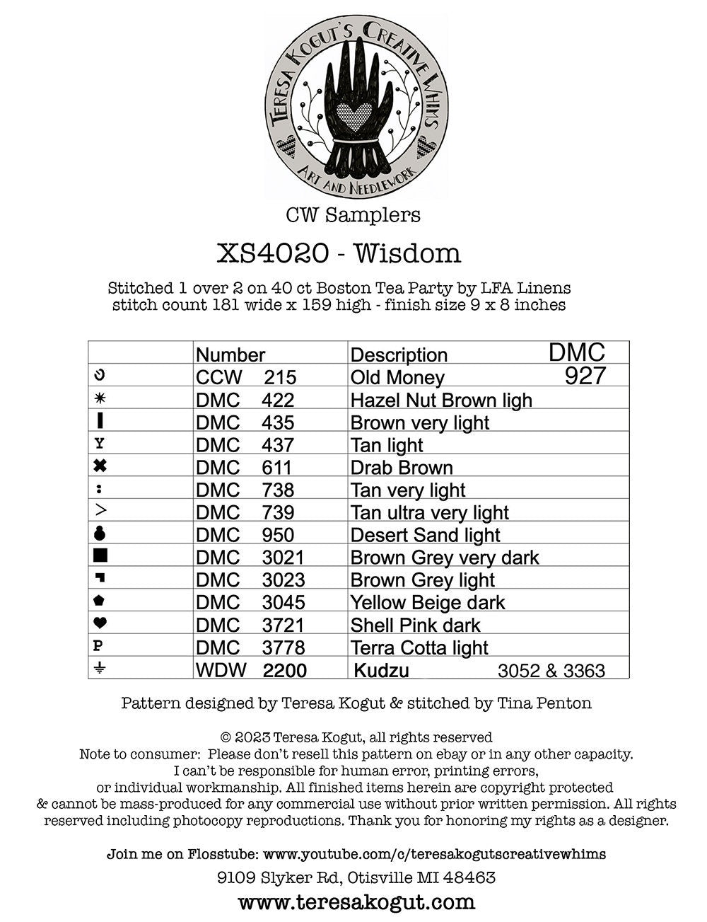 XS4020 Wisdom Cross Stitch Chart