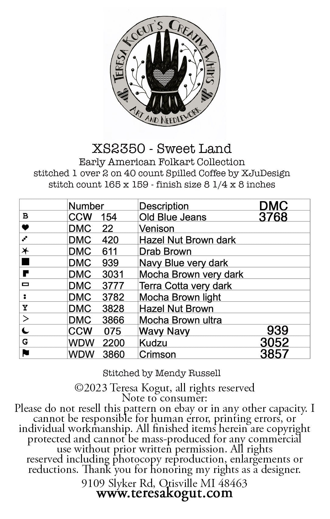 XS2350 Sweet Land Cross Stitch Chart